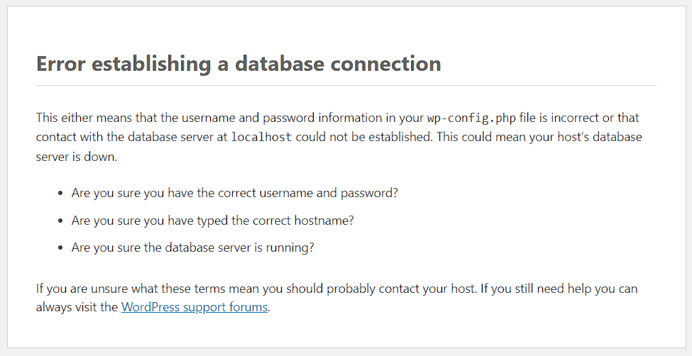 Error Establishing A Database Connection Avviso