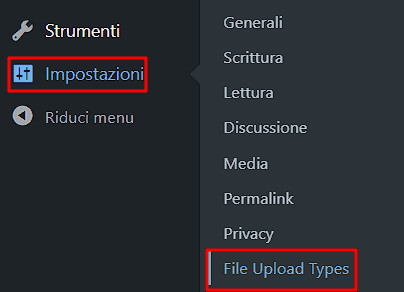 Impostazioni File Upload Types
