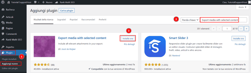 Installare Plugin Export Media With Selected Content