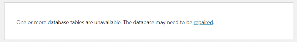 One Or More Database Tables Are Unavailable