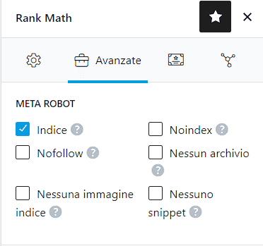 Rank Math Avanzate Meta Robot