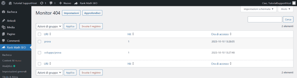 Rank Math Monitor 404 Lista Errori