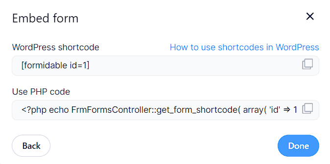 Shortcode E Codice Php Modulo Formidable Forms