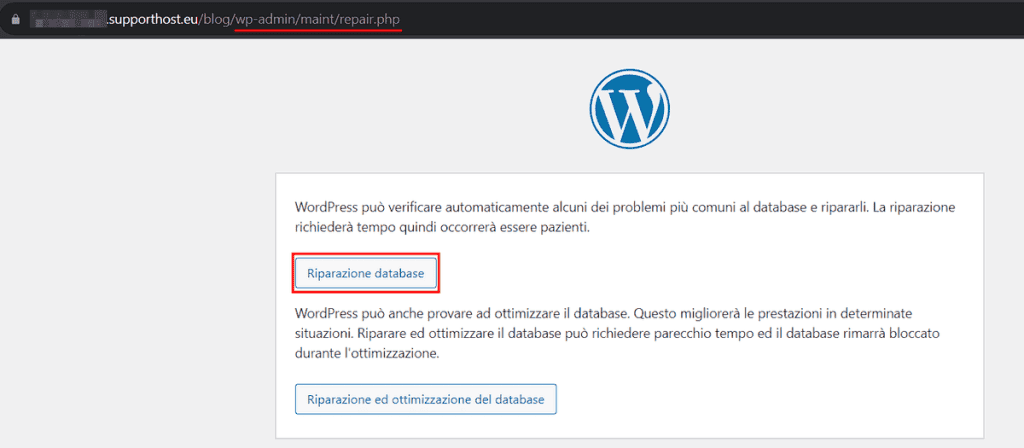 Strumento Di Riparazione Database WordPress