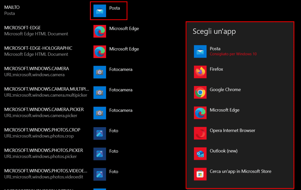 Cambiare App Predefinita Mailto