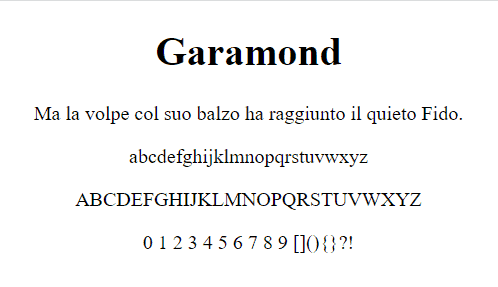 Esempio Font Web Safe Garamond