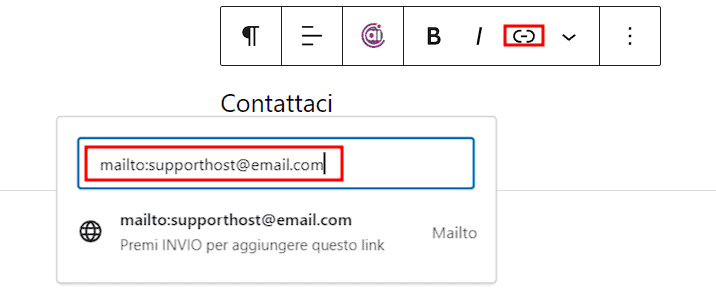 Inserire Link Mailto Su WordPress