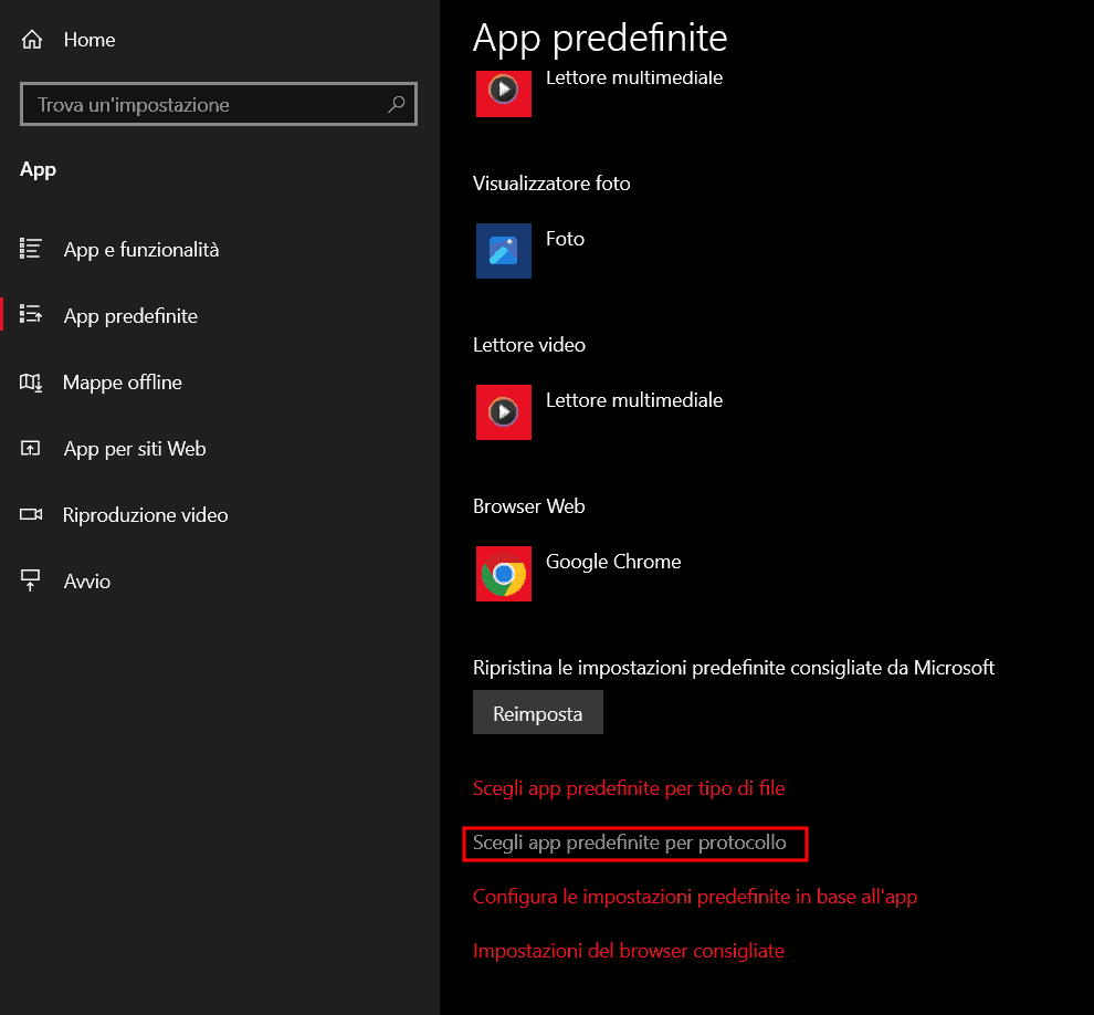 Scegli App Predefinite Per Protocollo Windows