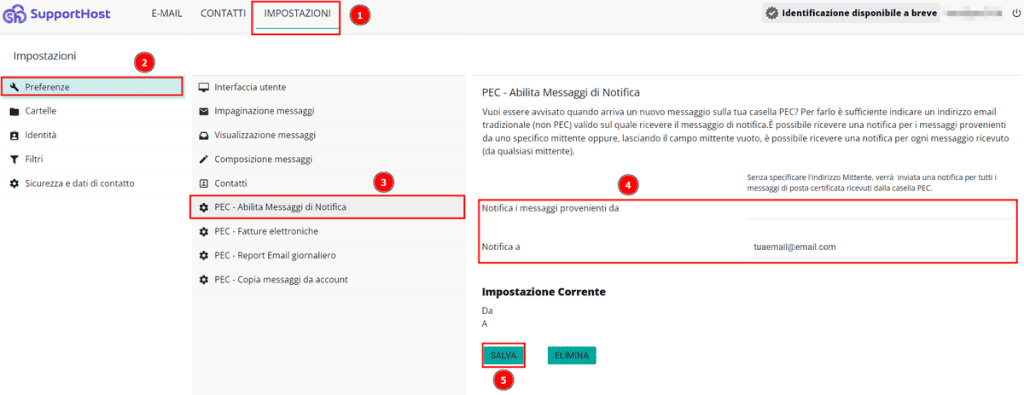 Attivare Notifiche Email Ricezione Pec Supporthost