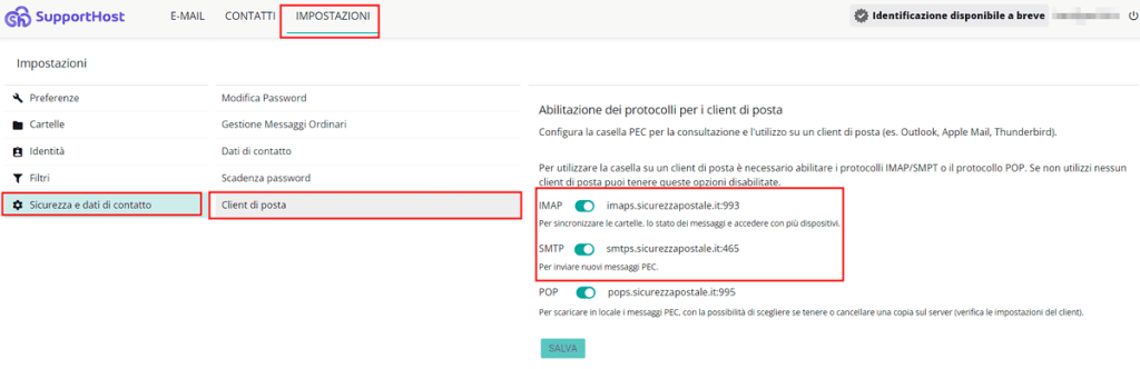 Dati Di Configurazione Client Di Posta Pec