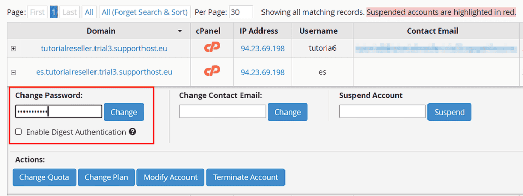 Gestire Sub Account Cambiare Password