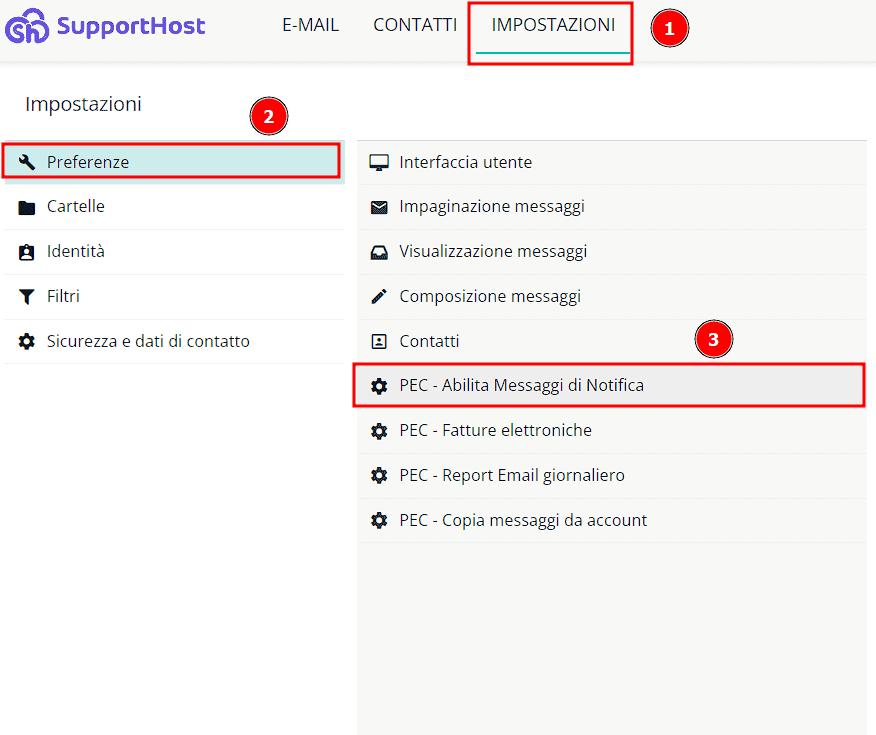 Impostazioni Notifiche Email Pec Supporthost