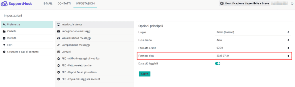 Modificare Formato Data Casella Pec