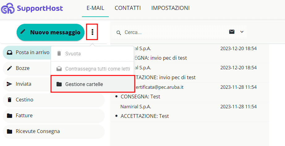 Webmail Pec Gestione Cartelle