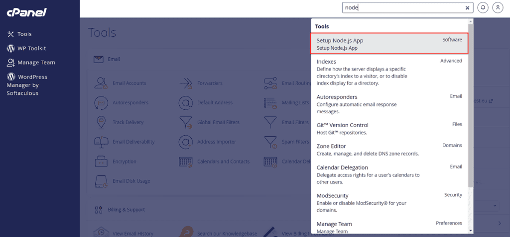 Aprire Setup Node.js App Da Cpanel