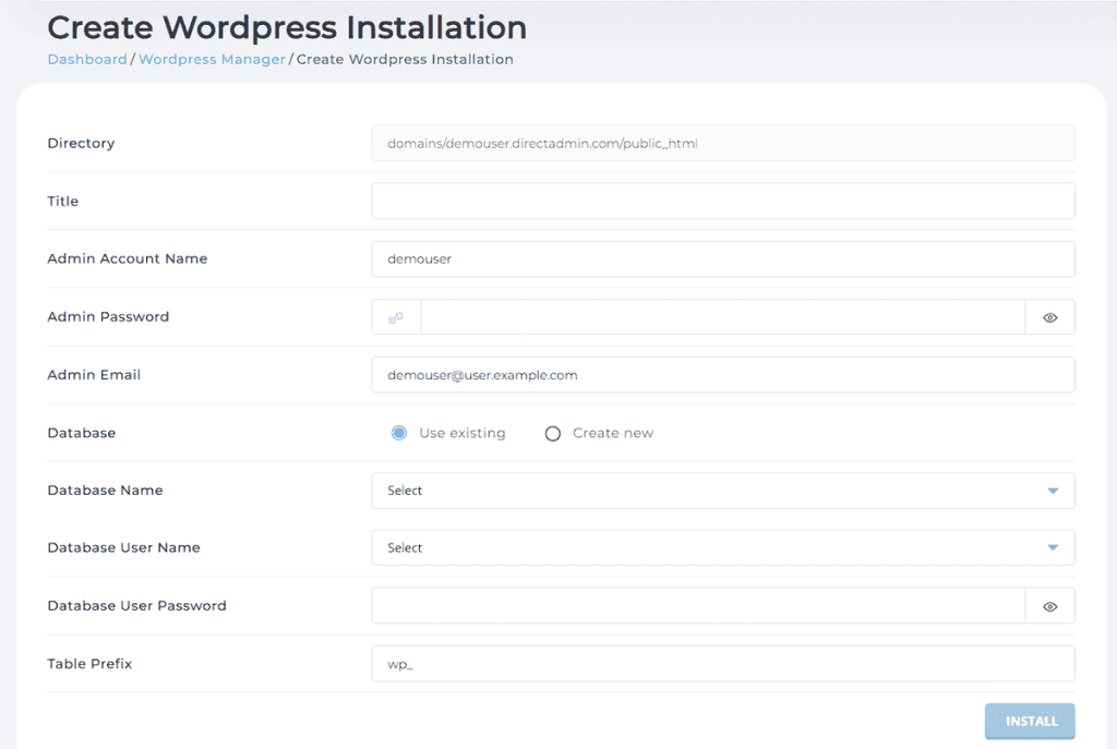 Installazione WordPress Con Directadmin