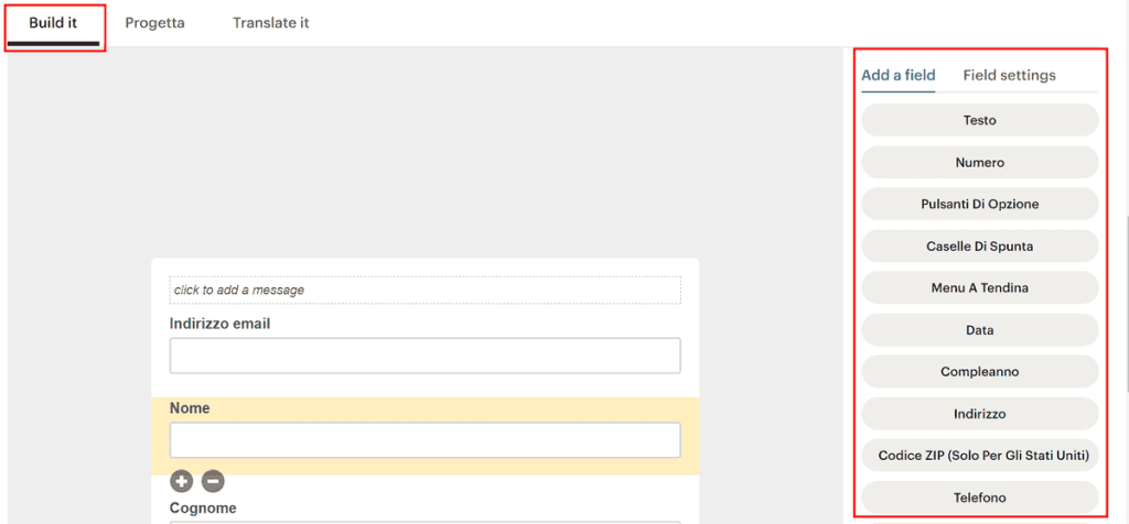 Creare Modulo Con Mailchimp Aggiunta Campi