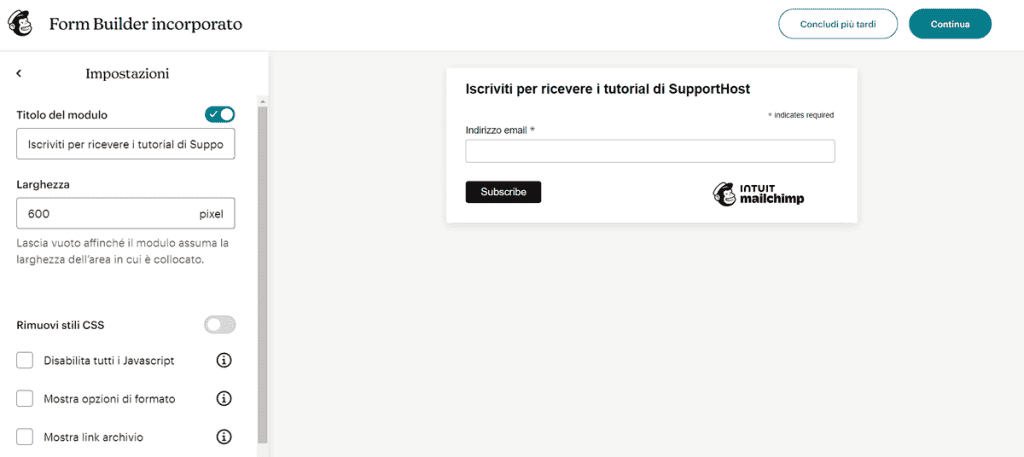 Esempio Con Form Builder Incorporato Mailchimp