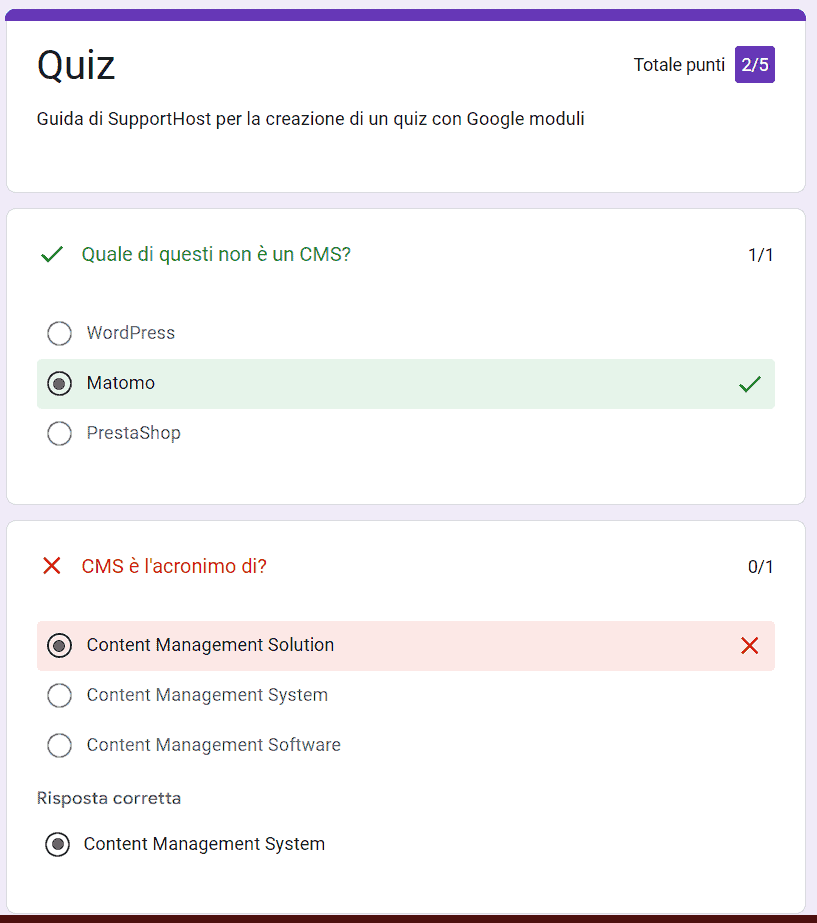 Esempio Di Risultato Quiz Google Moduli