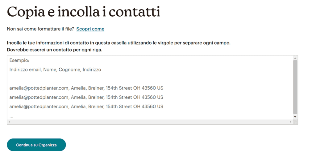 Importare Contatti Mailchimp Manualmente