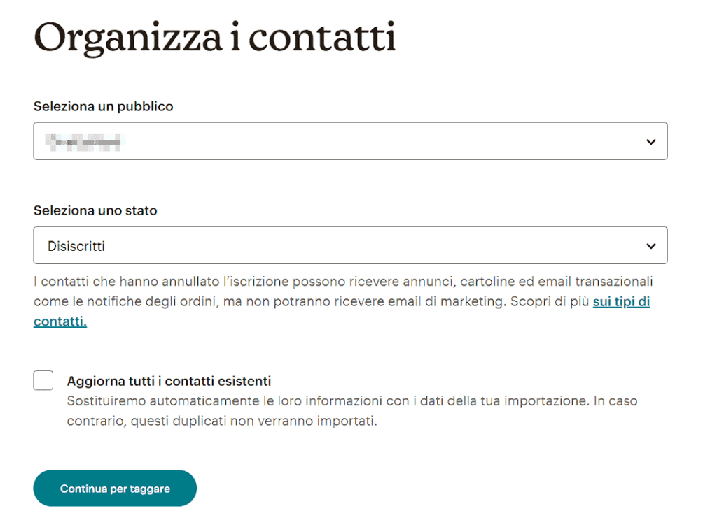 Organizzare I Contatti Importati Con Mailchimp