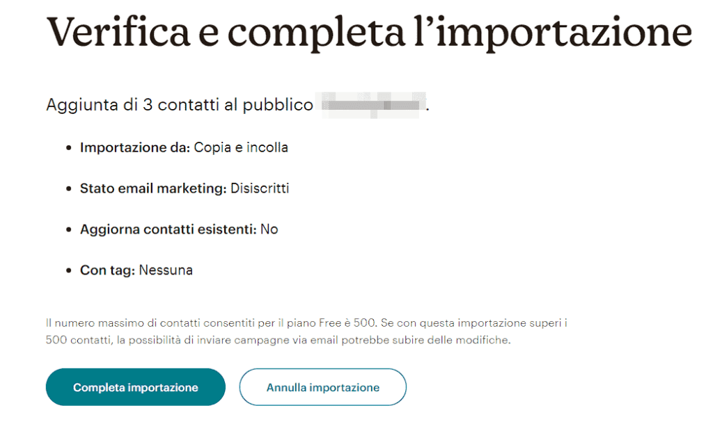 Verificare Importazione Contatti Mailchimp