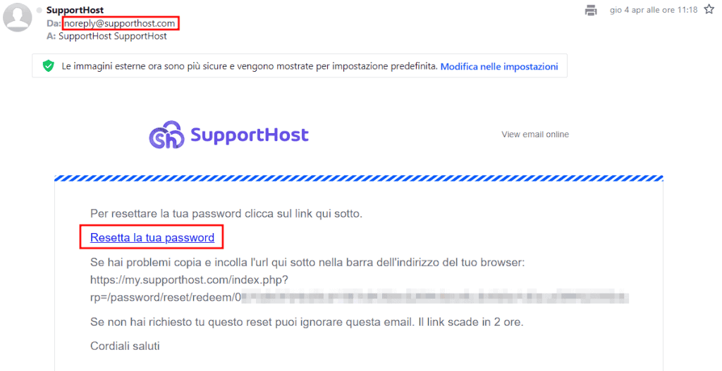 Email Di Ripristino Password Supporthost