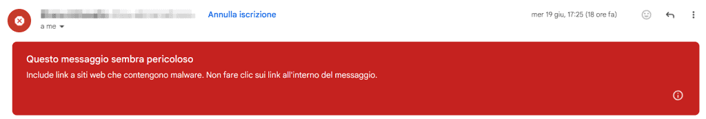 Esempio Email Spam Avviso