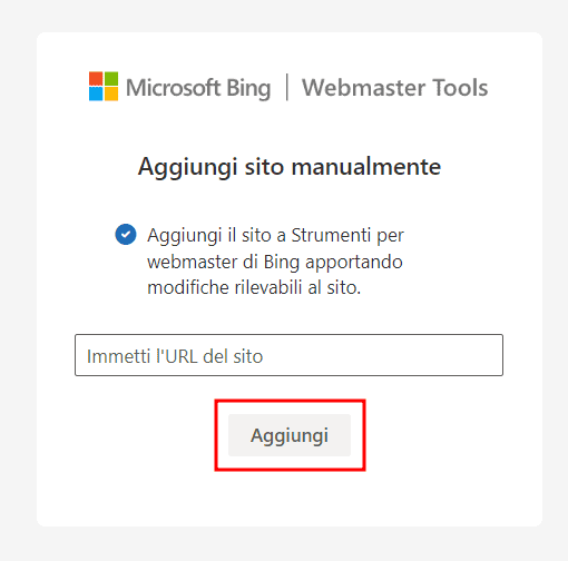 Aggiungere manualmente sito su Bing