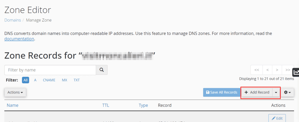 Aggiungi Record Dns