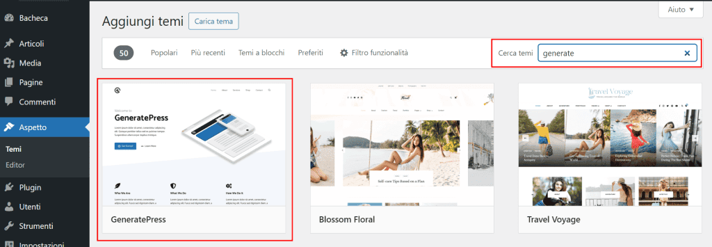 Aggiungi Tema Generatepress Su Wp
