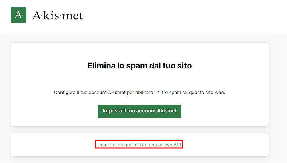 Akismet Inserisci Manualmente Chiave Api