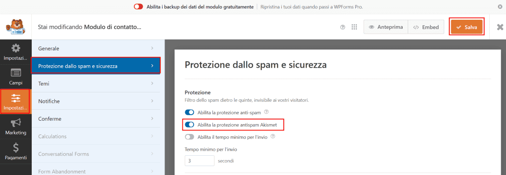 Attivare Akismet Con Wpforms