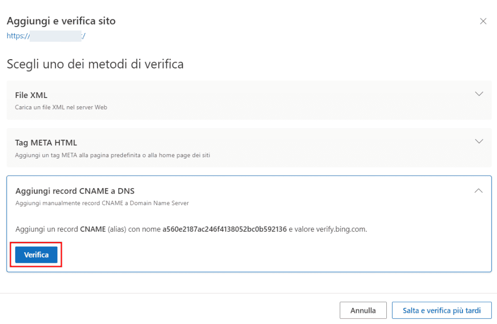 Bing Verifica DNS