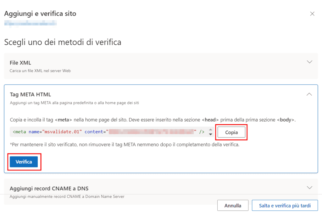 Bing Verifica HTML