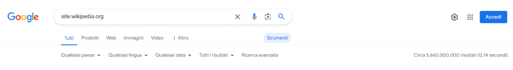 Comando Site Ricerca Avanzata Google