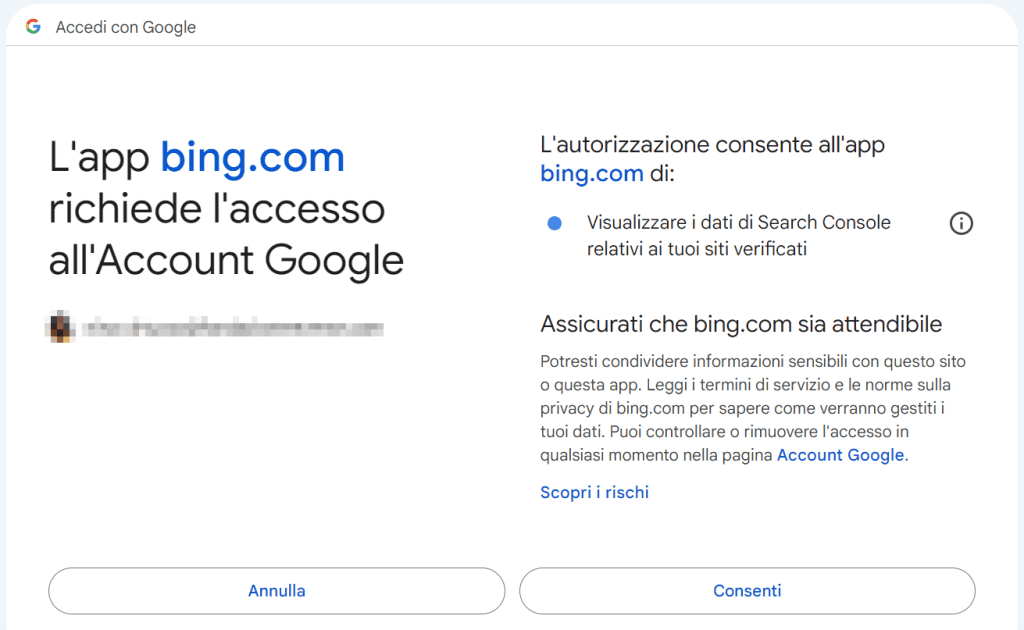 Consenso accesso a Search Console