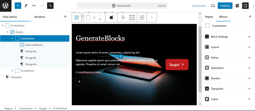 Creare Pagina Con Generateblocks