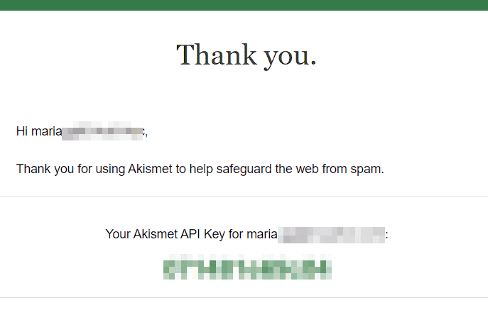 Email Chiave Api Akismet