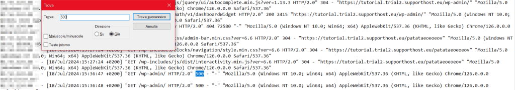 Errore 500 In Access Log