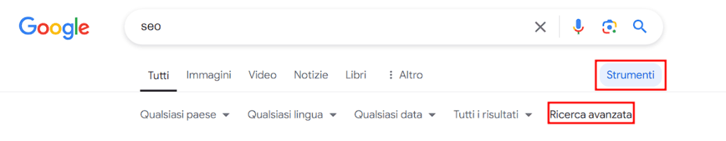 Google Strumenti Ricerca Avanzata