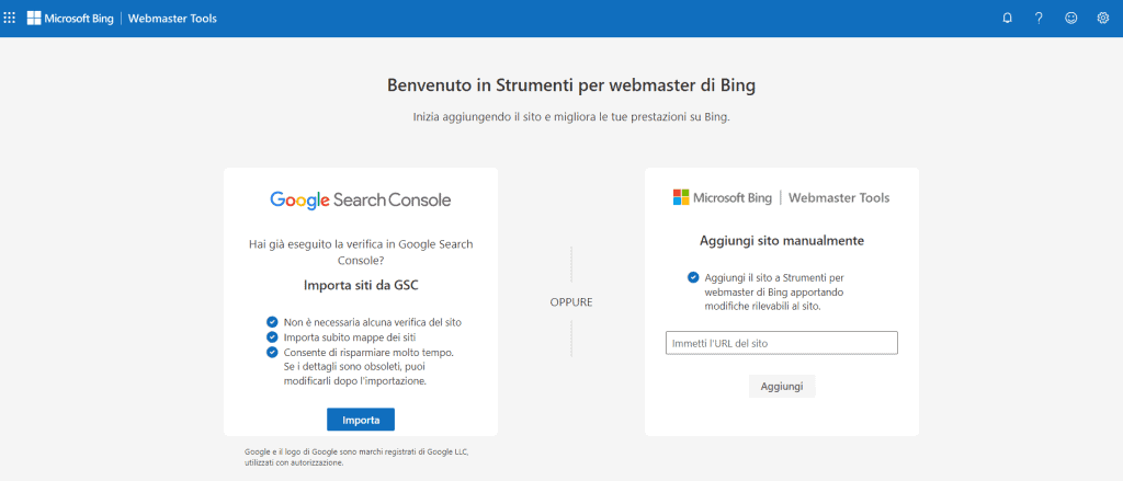 Import del sito su Bing Webmaster Tools