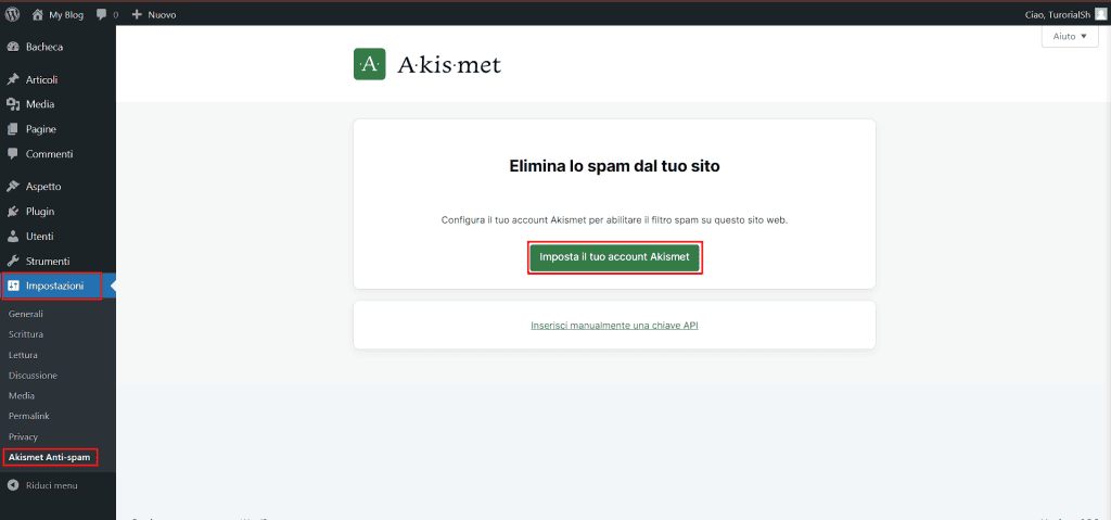 Imposta Account Akismet