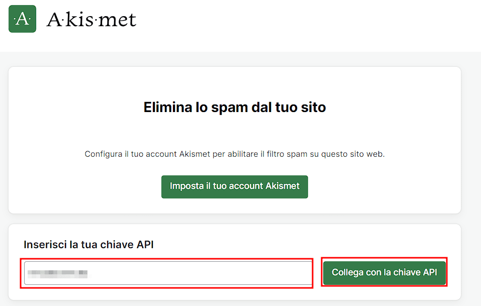 Inserire Chiave Api Akismet