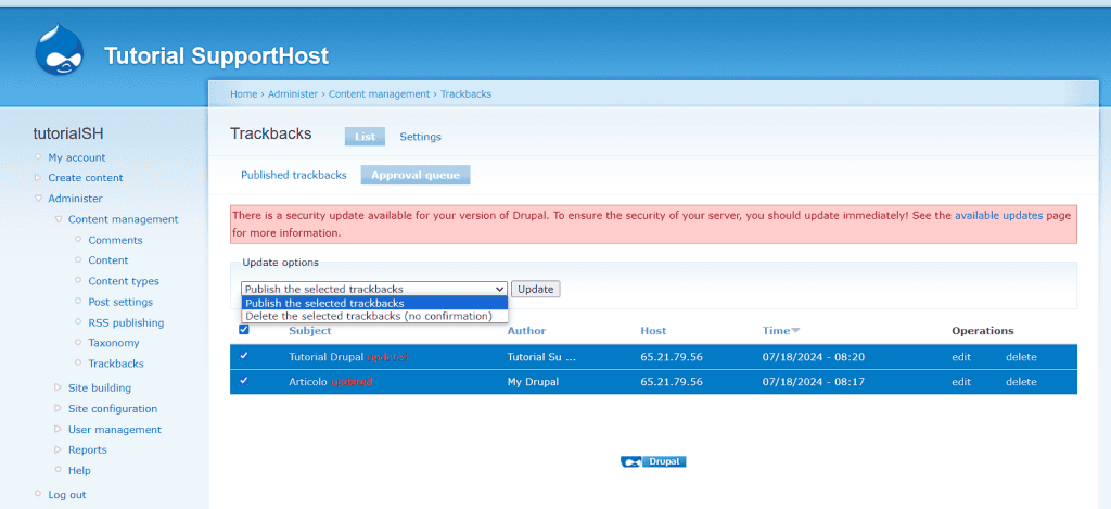 Moderare Trackback Su Drupal