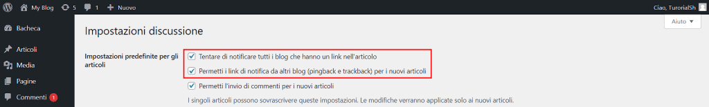 Pingback Trackback Attivi Su WordPress