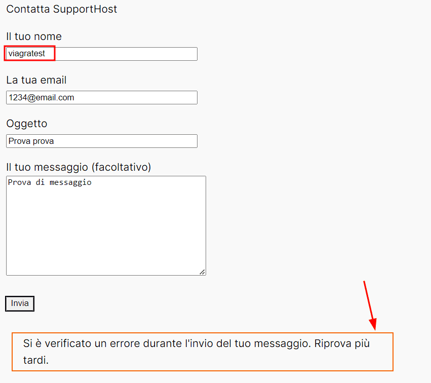 Test Invio Modulo Contact Form 7 Protetto Da Akismet