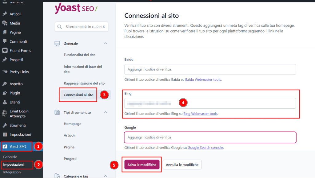 Yoast Verifica Bing Webmaster Tools