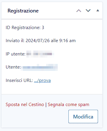 Cestino Spam Registrazione Gravity Forms