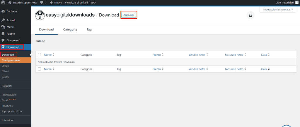 Easy Digital Downloads Aggiungi Download